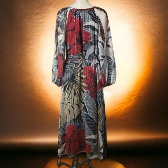 TOMMY BAHAMA Romantic Mermaid Ethereal Sheer Hibiscus Romance Midi Dress~$225 - Picture 4 of 13